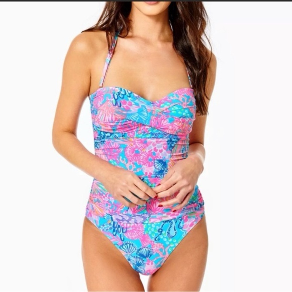 Lilly Pulitzer Flamenco Halter Bathing Suit in In splendor in the sand
